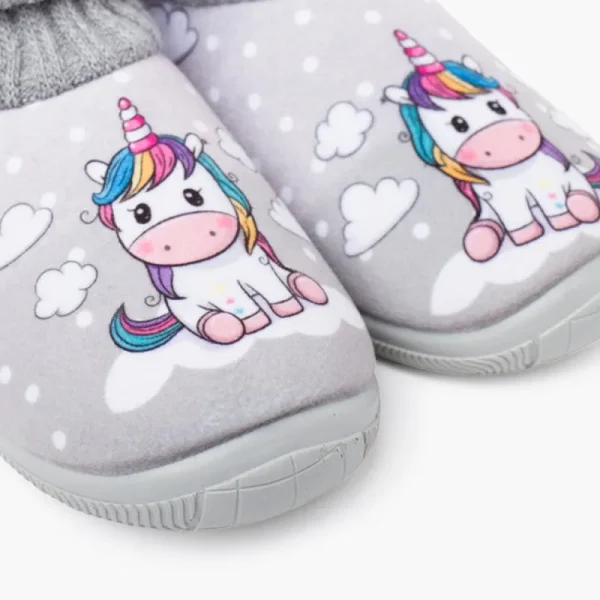 Pisamonas Pantufas Rebordo Meia La Unicornio Cor Cinzento Fashion